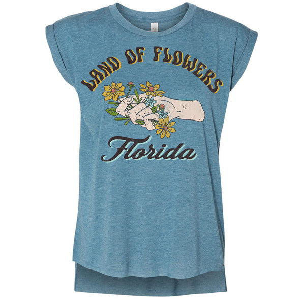 Land of Flowers Florida Rolled Sleeve Tank