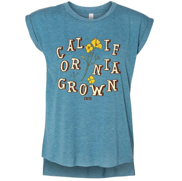 CA Grown Poppies Rolled Sleeve Tank-CA LIMITED