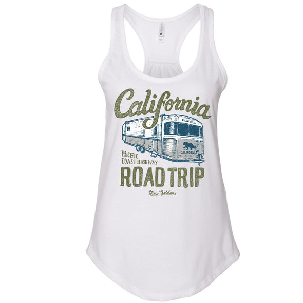 California Roadtrip white Racerback Tank-CA LIMITED