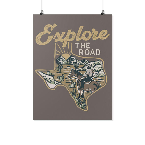Explore the Road Texas Beige Grey Poster-CA LIMITED