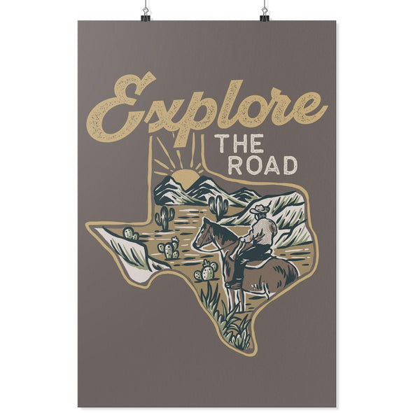 Explore the Road Texas Beige Grey Poster-CA LIMITED