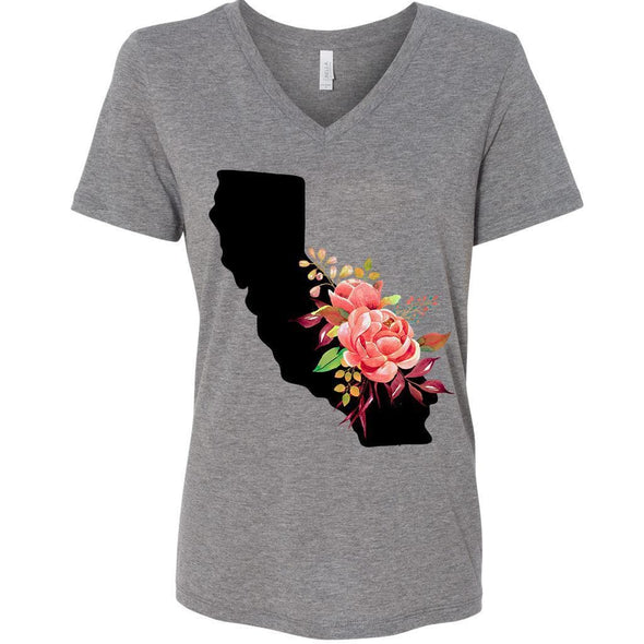 Floral California Relaxed V neck (Black Design)-CA LIMITED
